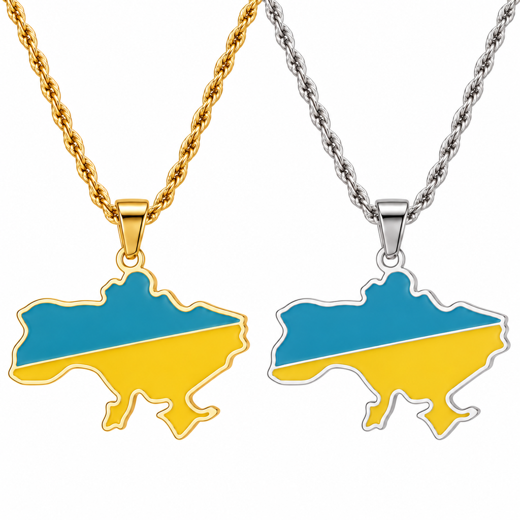 Ukraine map/flag pendant necklace in gold/silver