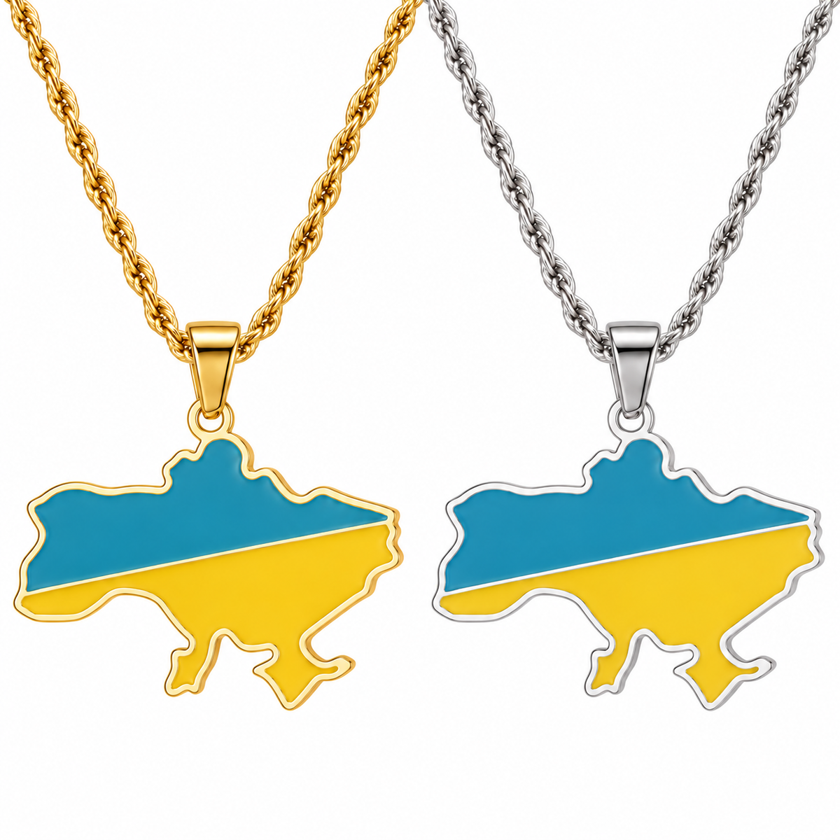 Ukraine map/flag pendant necklace in gold/silver