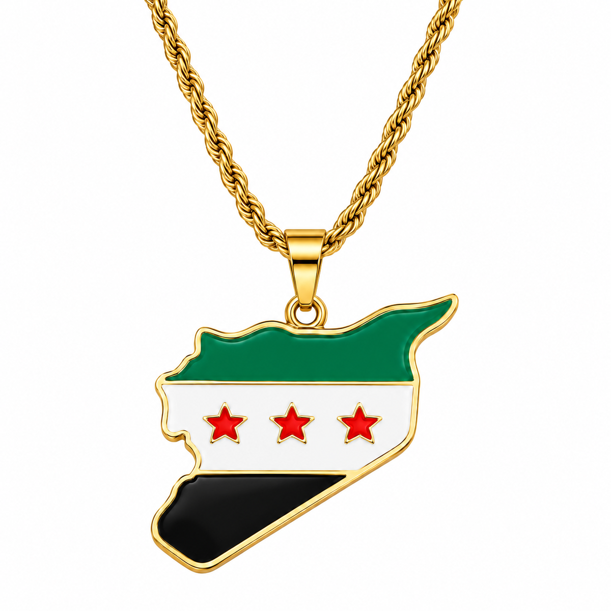 Syria map/flag pendant necklace in gold/silver