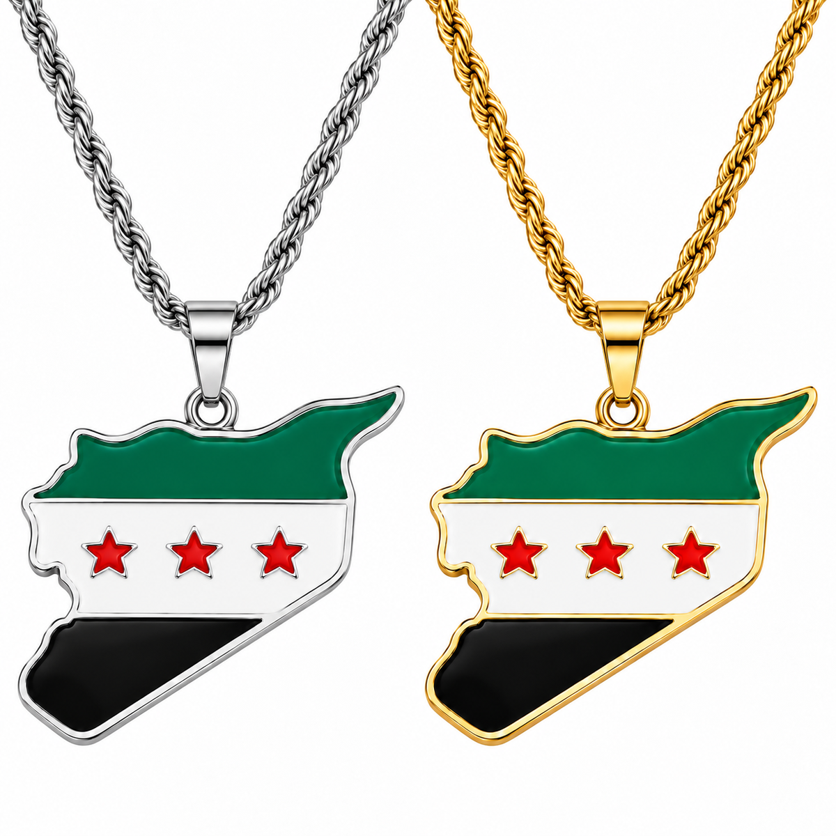 Syria map/flag pendant necklace in gold/silver