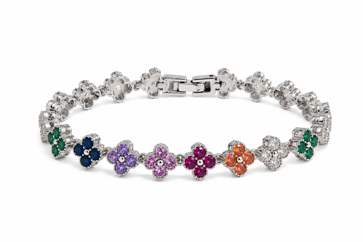 Multicolor Floral Stainless Steel Tennis Bracelet