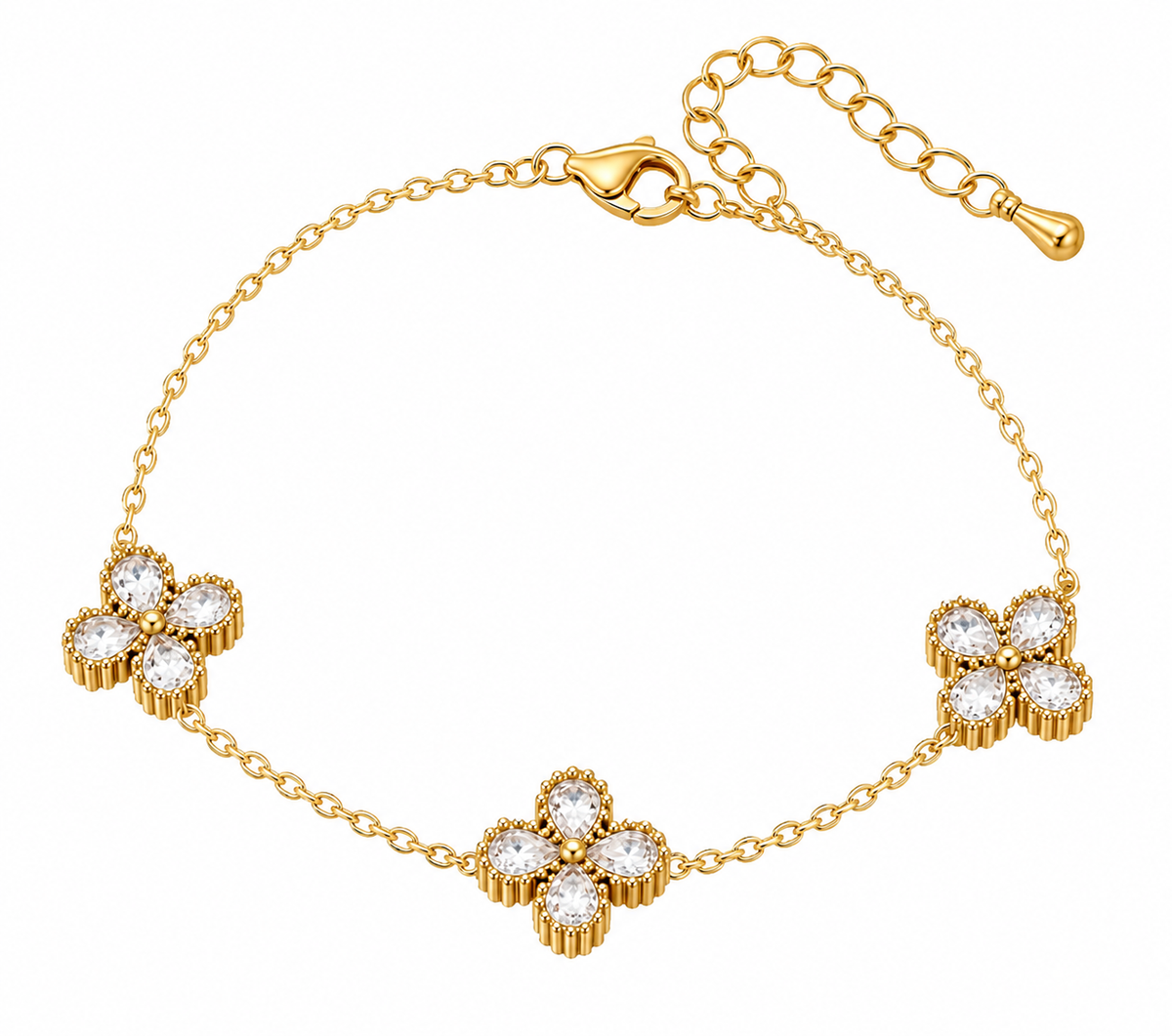 Gold Four-Leaf Clover Crystal Bracelet