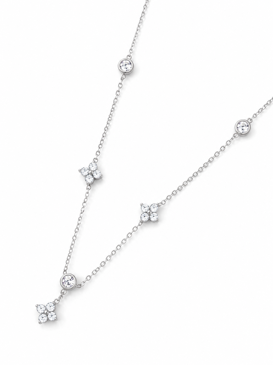 S925 Sterling Silver Sparkling Floral Necklace