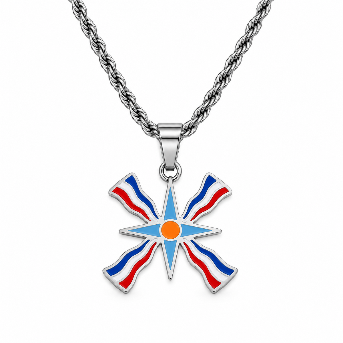 Assyrian map/flag pendant necklace in gold/silver