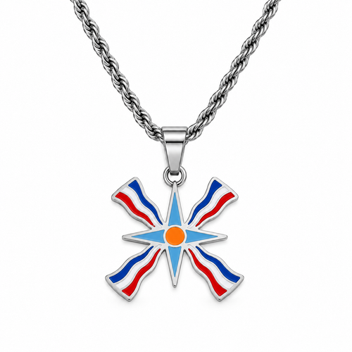 Assyrian map/flag pendant necklace in gold/silver