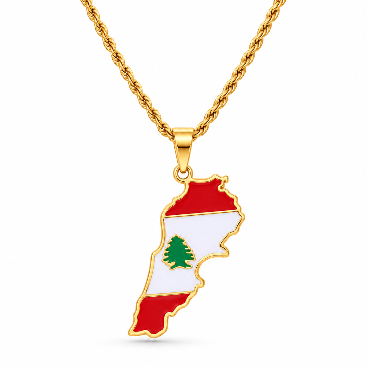 Lebanon map/flag pendant necklace in gold/silver