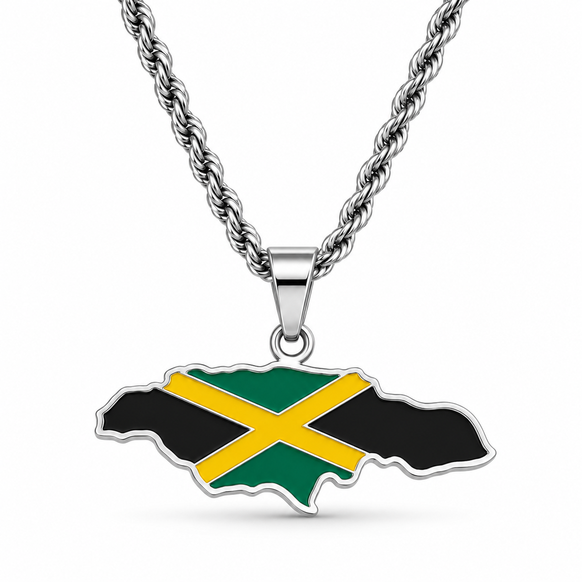 Jamaican map/flag pendant necklace in gold/silver
