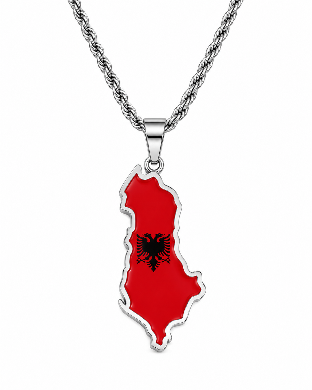 Albania map/flag pendant necklace in gold/silver
