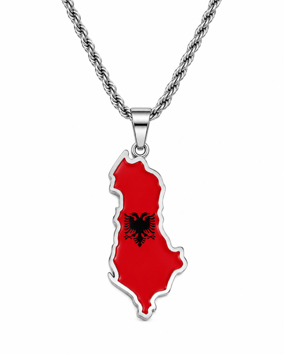 Albania map/flag pendant necklace in gold/silver