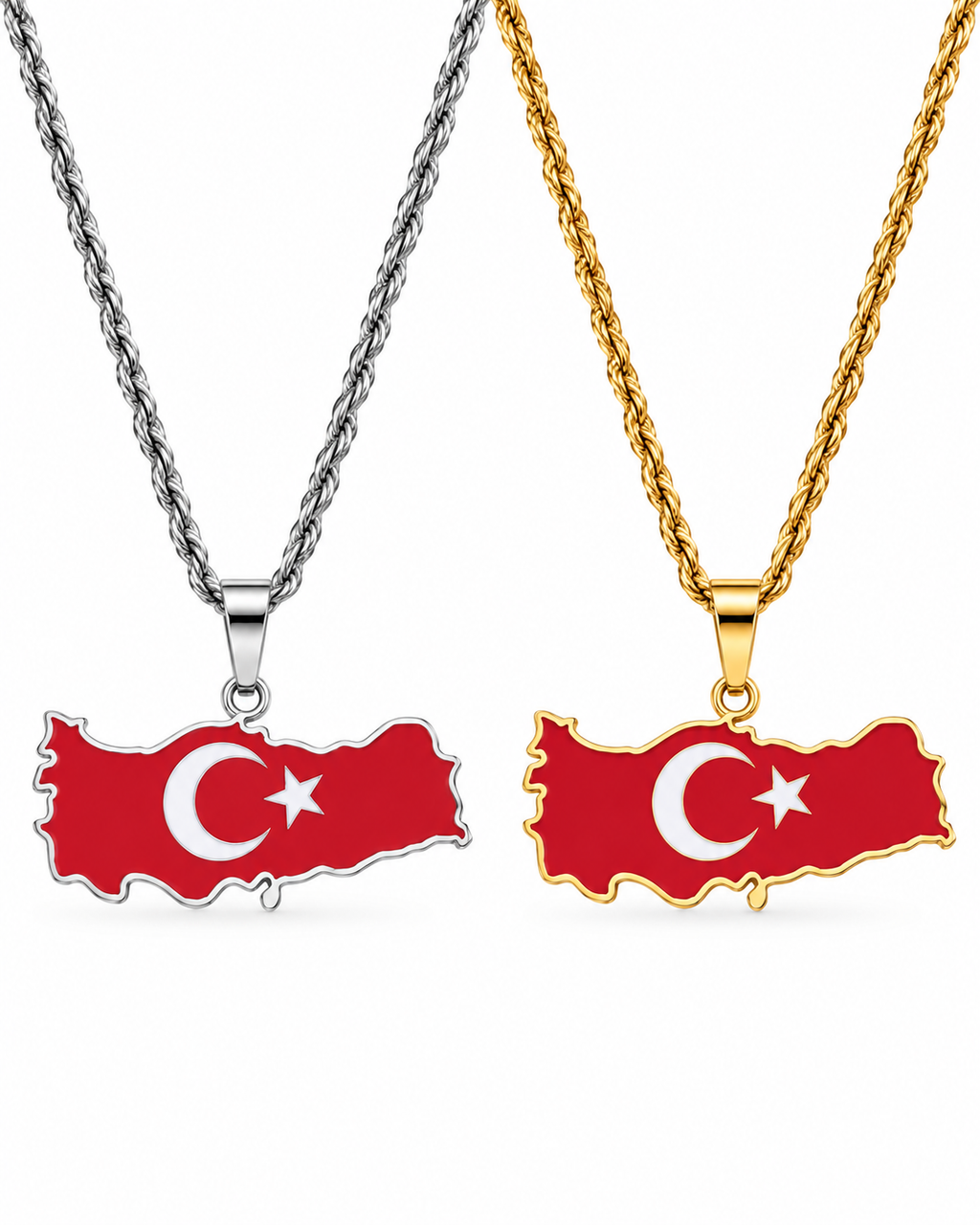 Turkiye map/flag pendant necklace in gold/silver