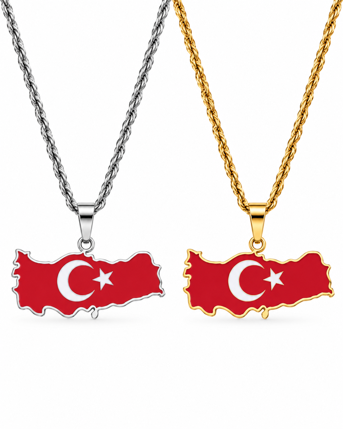 Turkiye map/flag pendant necklace in gold/silver
