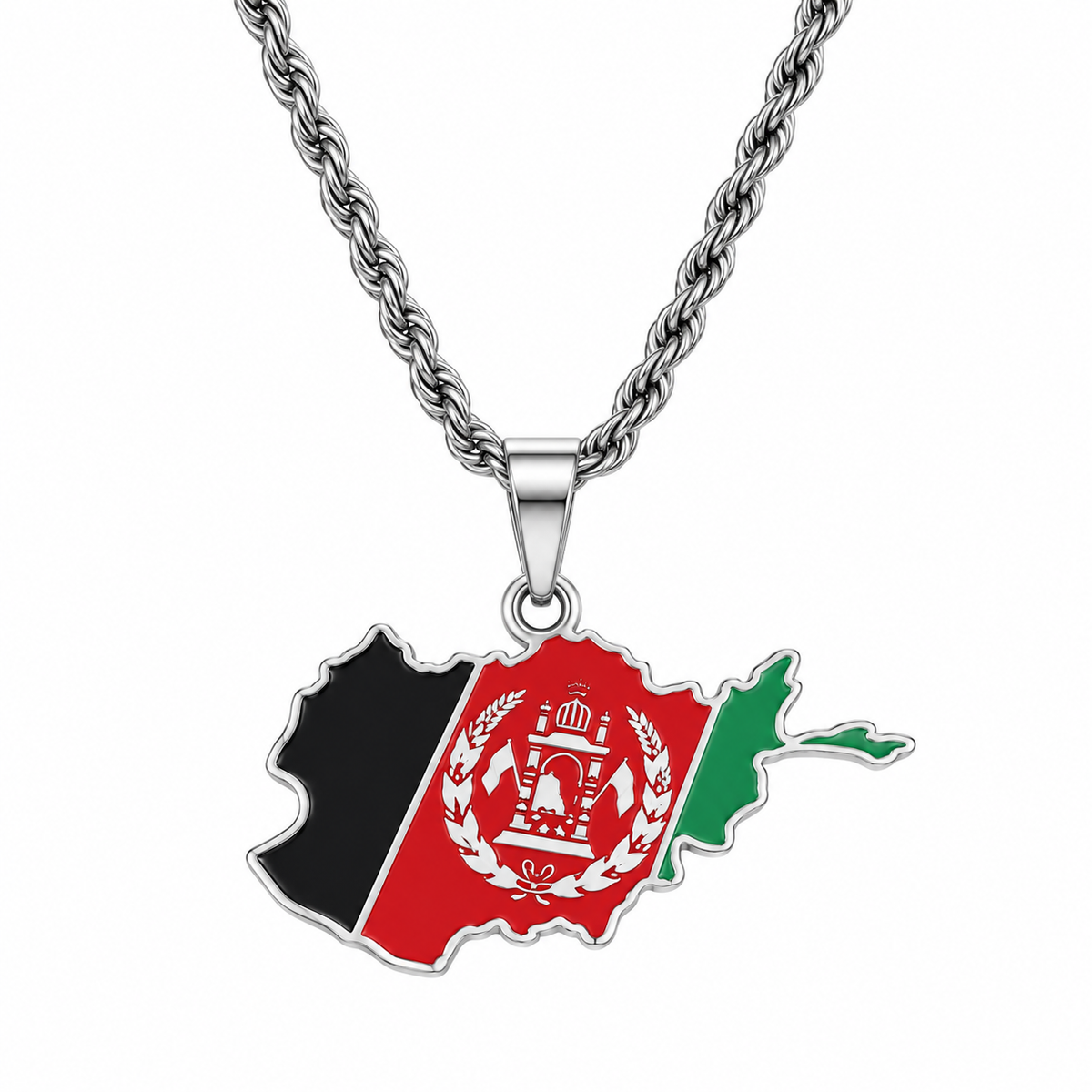 Afghanistan map/flag pendant necklace in gold/silver