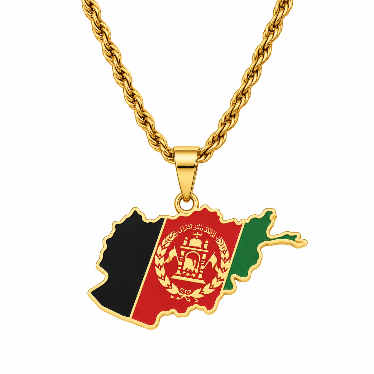 Afghanistan map/flag pendant necklace in gold/silver