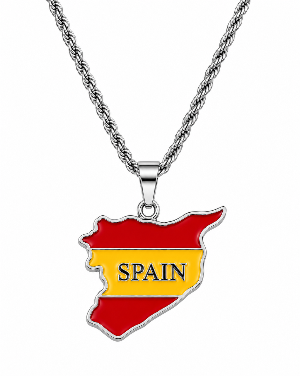 Spain map/flag pendant necklace in gold/silver