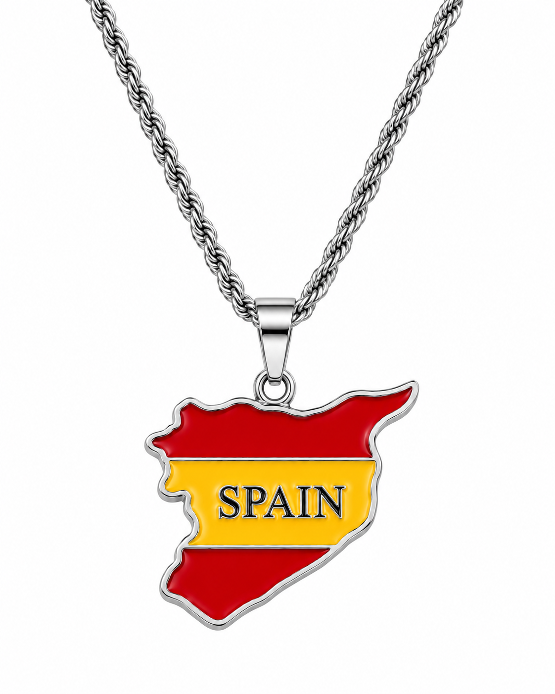 Spain map/flag pendant necklace in gold/silver