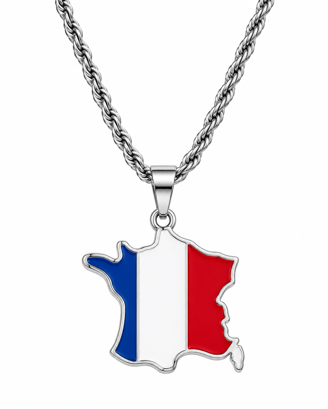 France map/flag pendant necklace in gold/silver