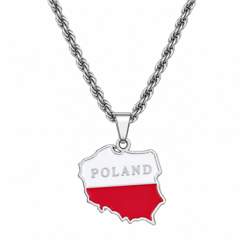 Poland map/flag pendant necklace in gold/silver