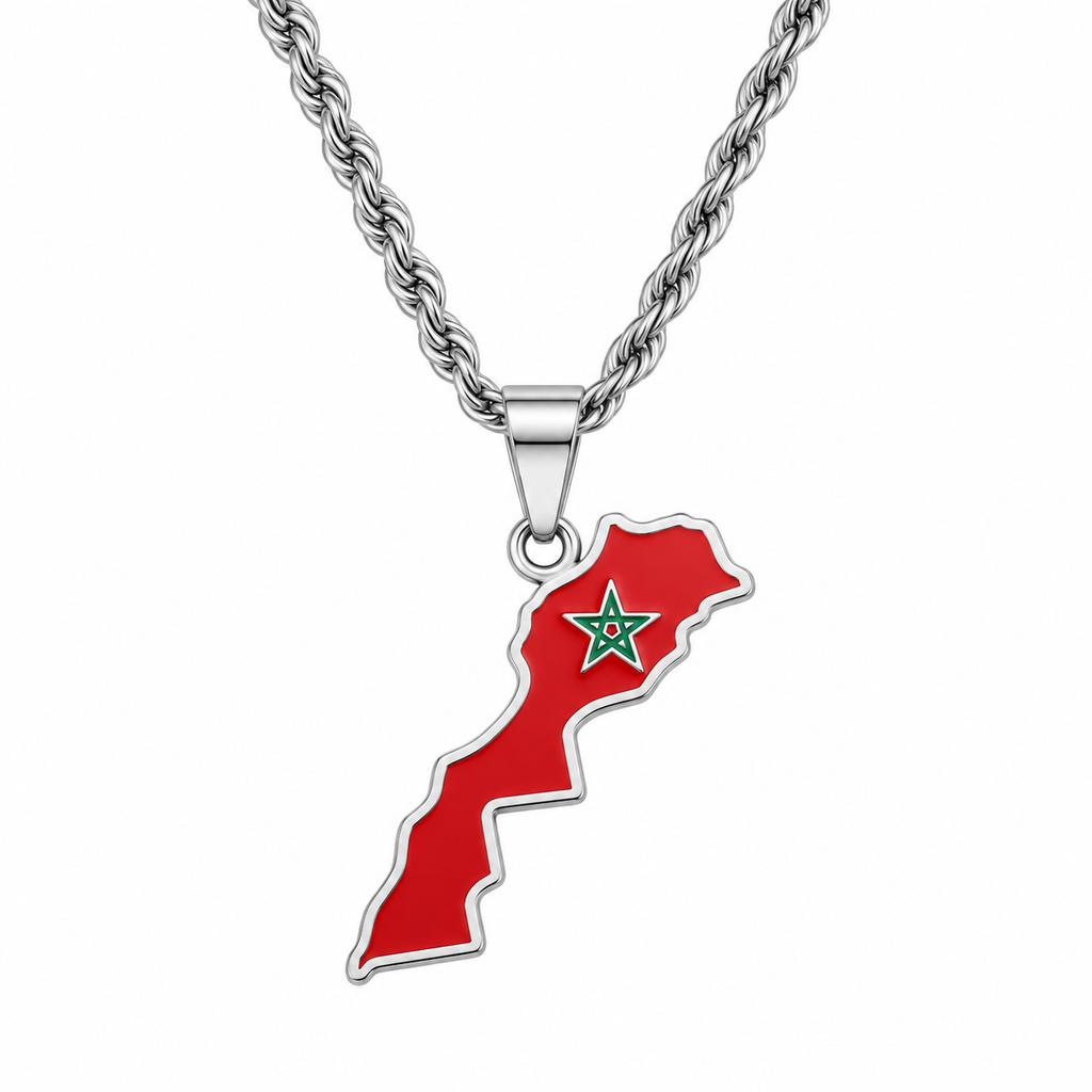Morocco map/flag pendant necklace in gold/silver