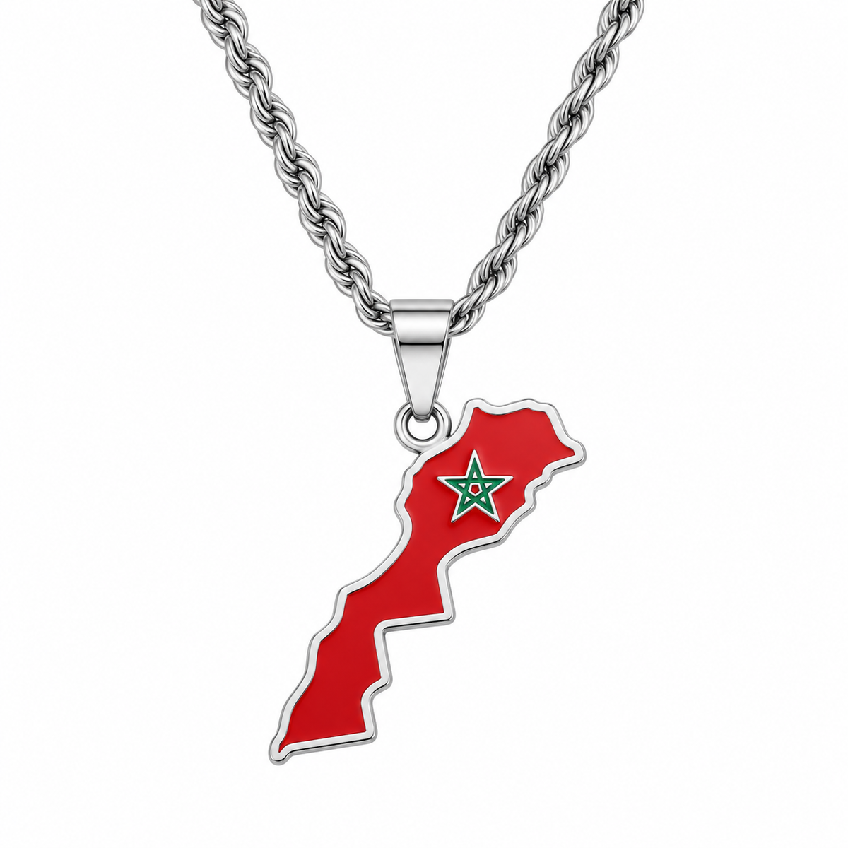 Morocco map/flag pendant necklace in gold/silver