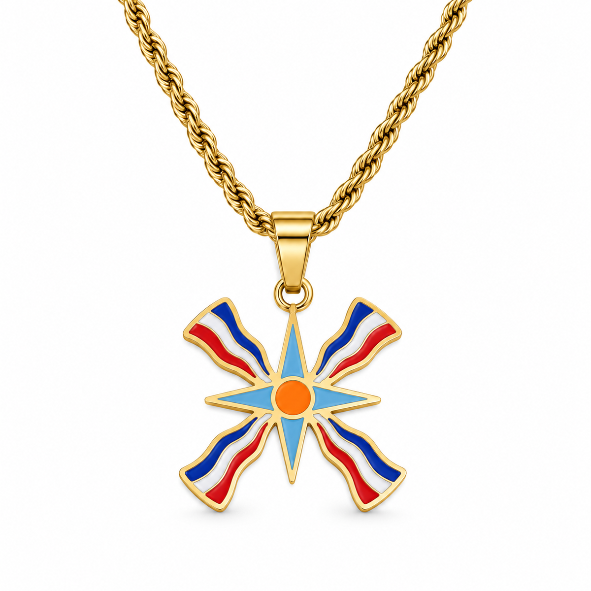 Assyrian map/flag pendant necklace in gold/silver