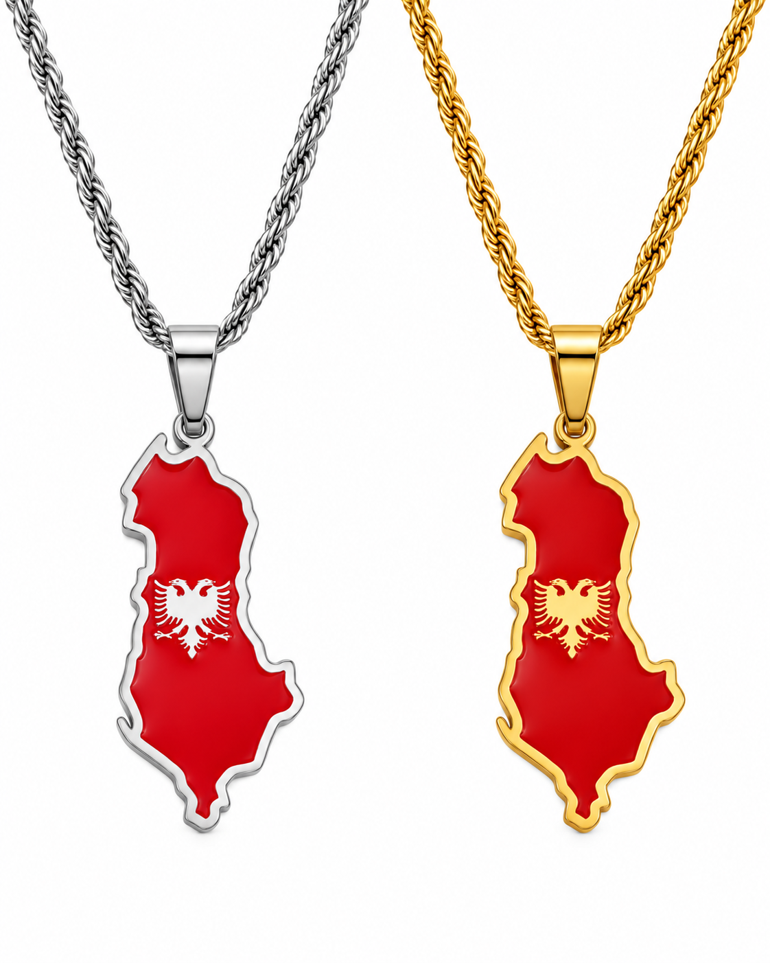 Albania map/flag pendant necklace in gold/silver