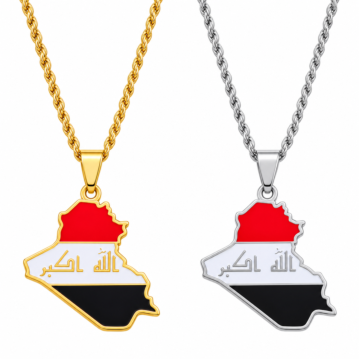Iraq map/flag pendant necklace in gold/silver