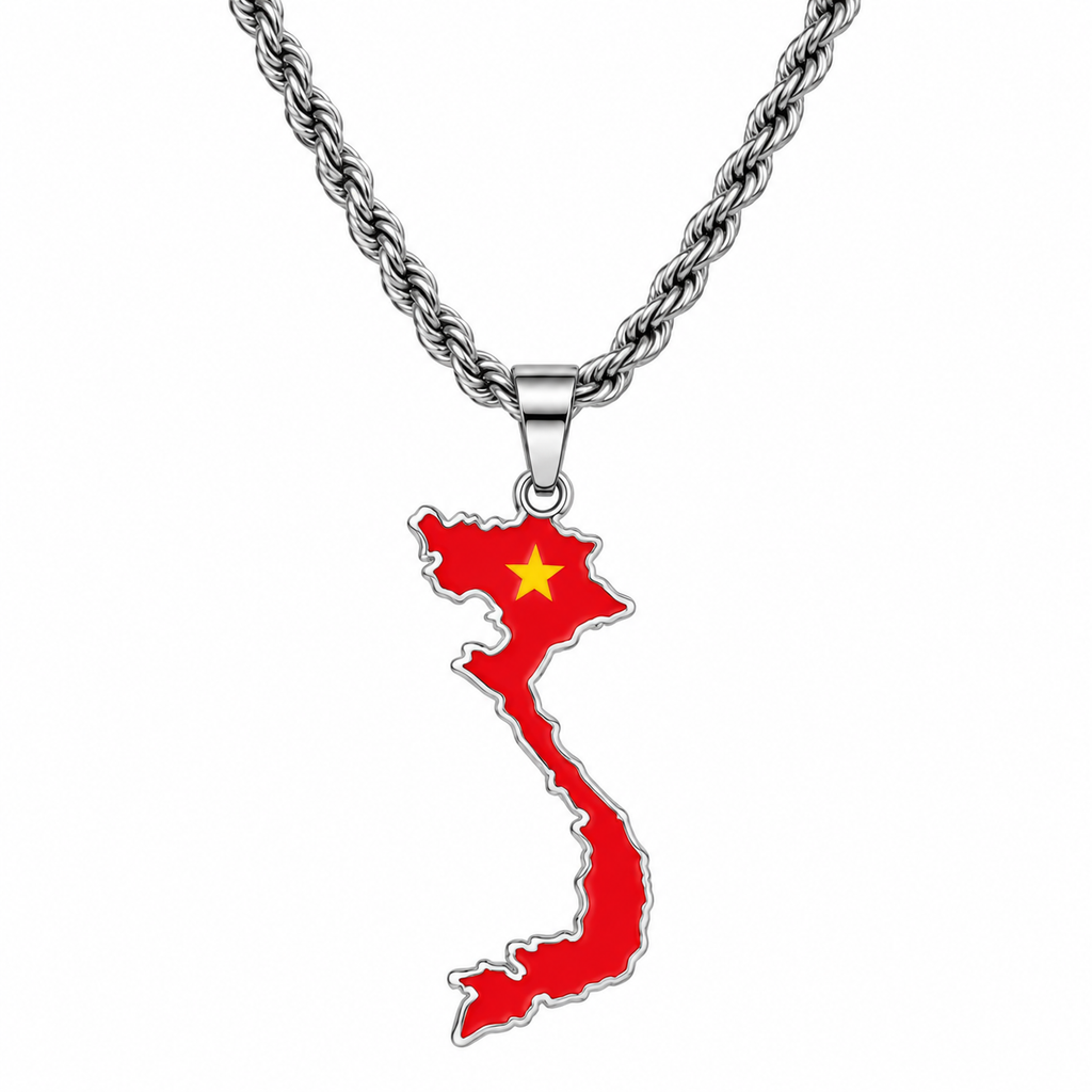 Vietnam map/flag pendant necklace in gold/silver