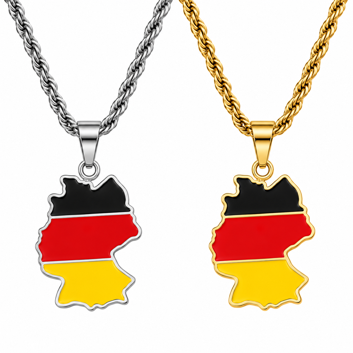 Germany map/flag pendant necklace in gold/silver