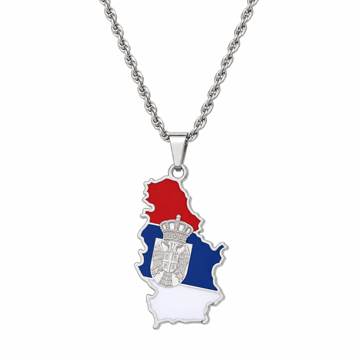 Serbia map/flag pendant necklace in gold/silver