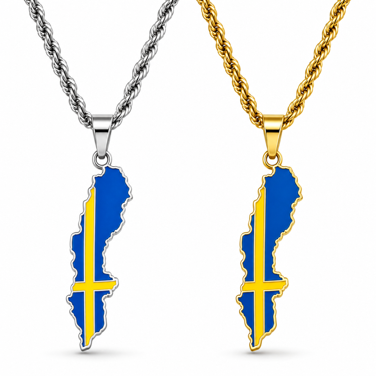 Sweden map/flag pendant necklace in gold/silver