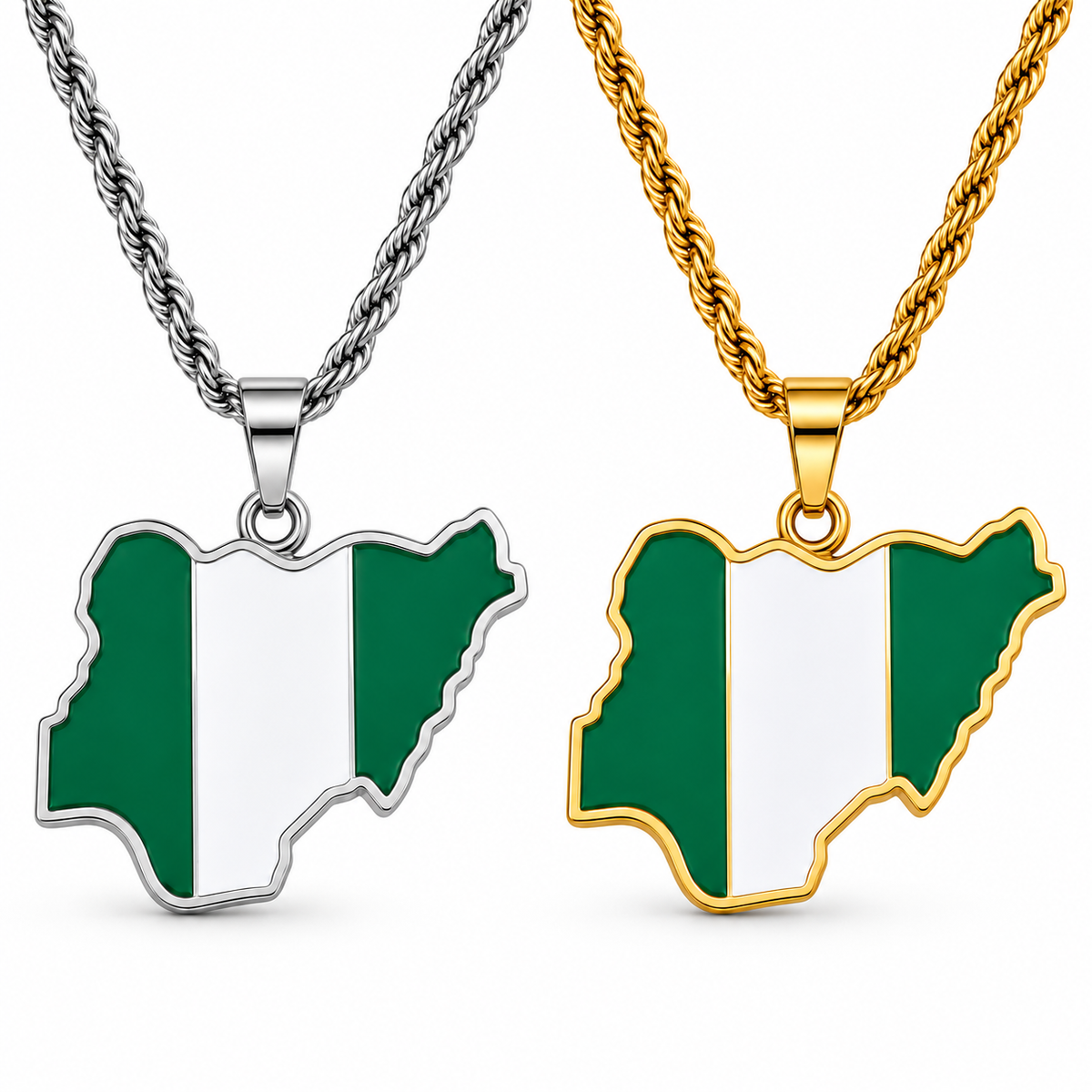 Nigeria map/flag pendant necklace in gold/silver