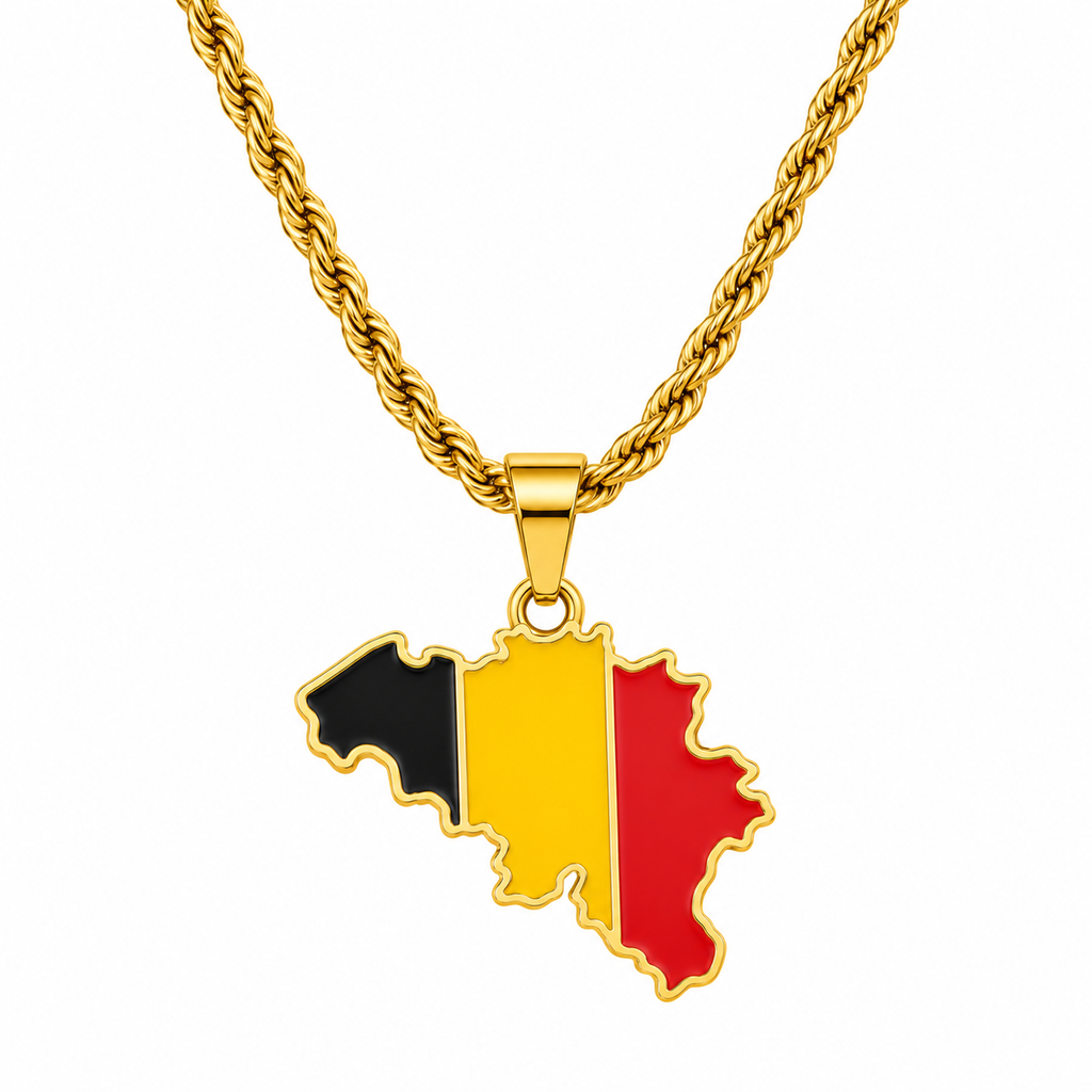 Belgium map/flag pendant necklace in gold/silver