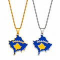 Kosovo map/flag pendant necklace in gold/silver