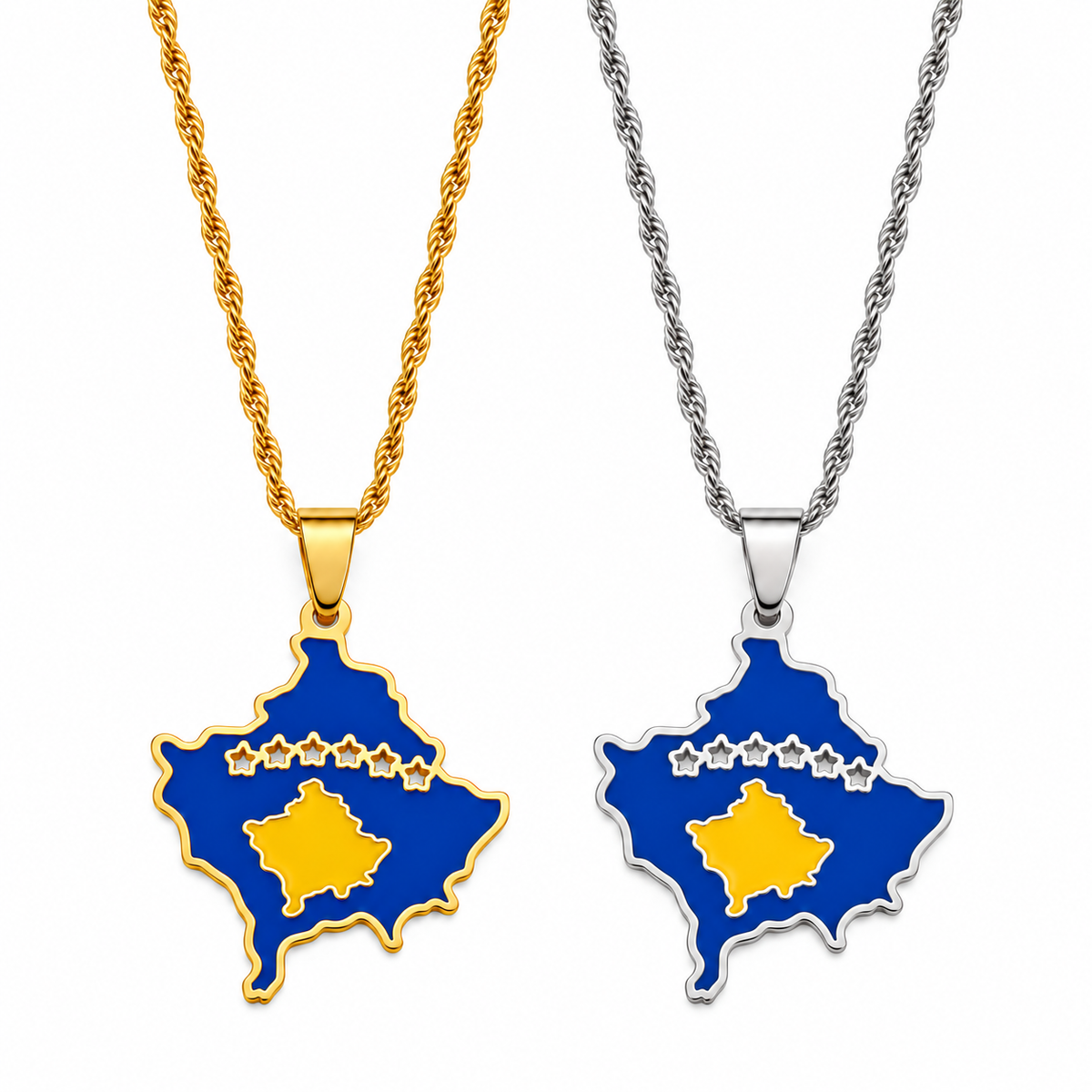 Kosovo map/flag pendant necklace in gold/silver