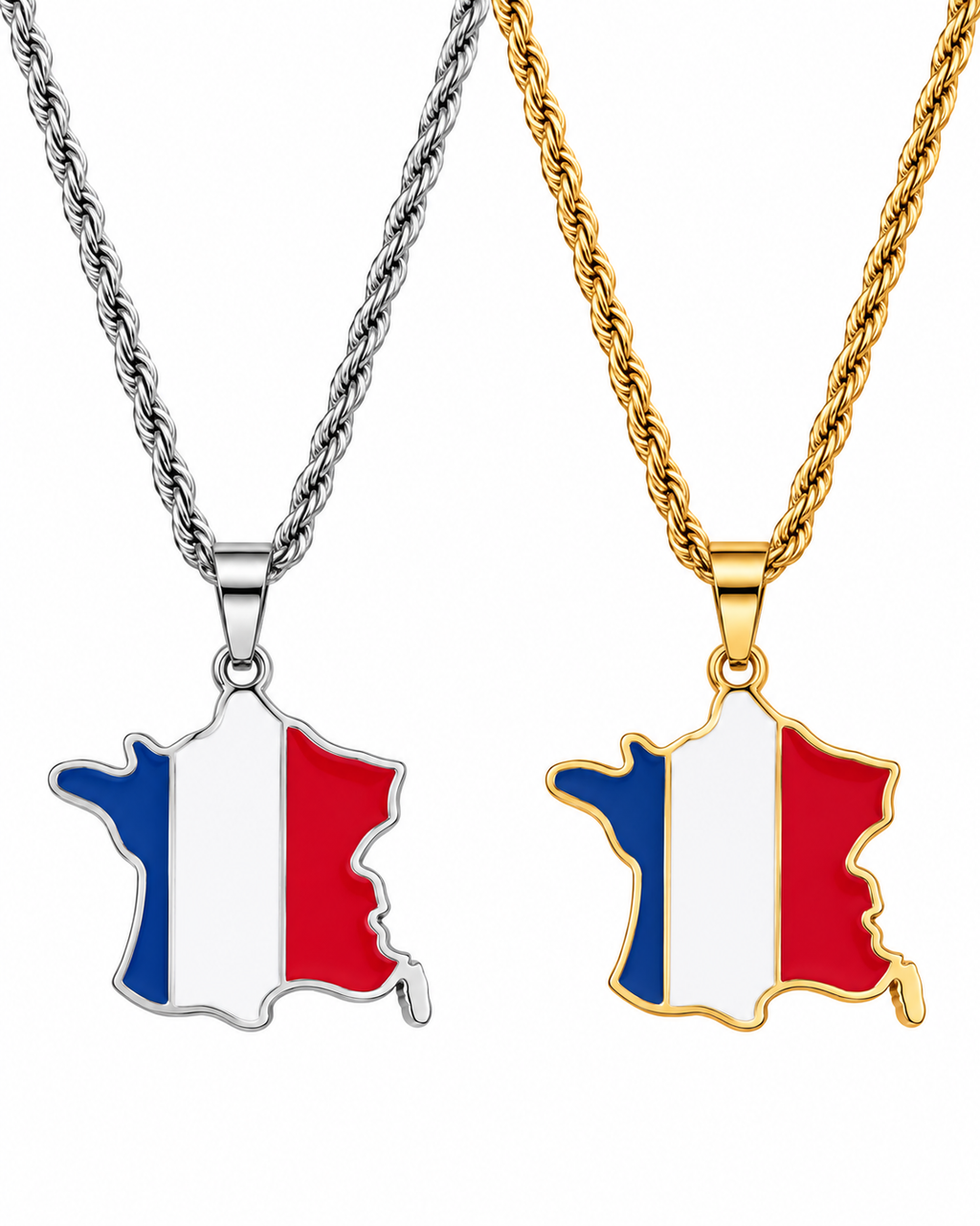 France map/flag pendant necklace in gold/silver