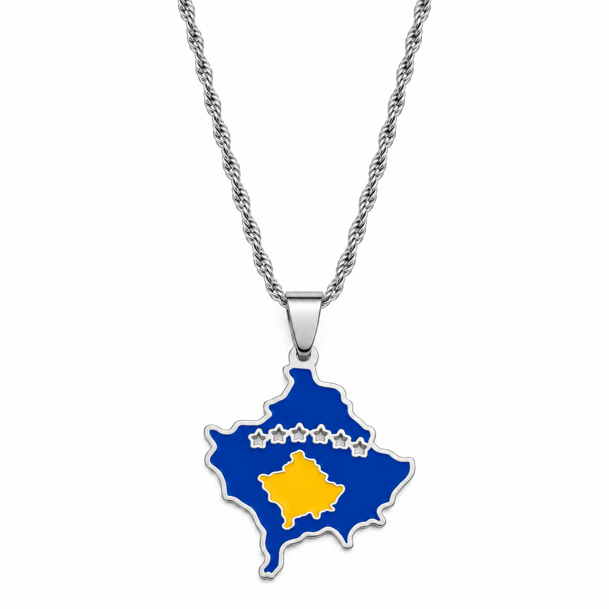 Kosovo map/flag pendant necklace in gold/silver