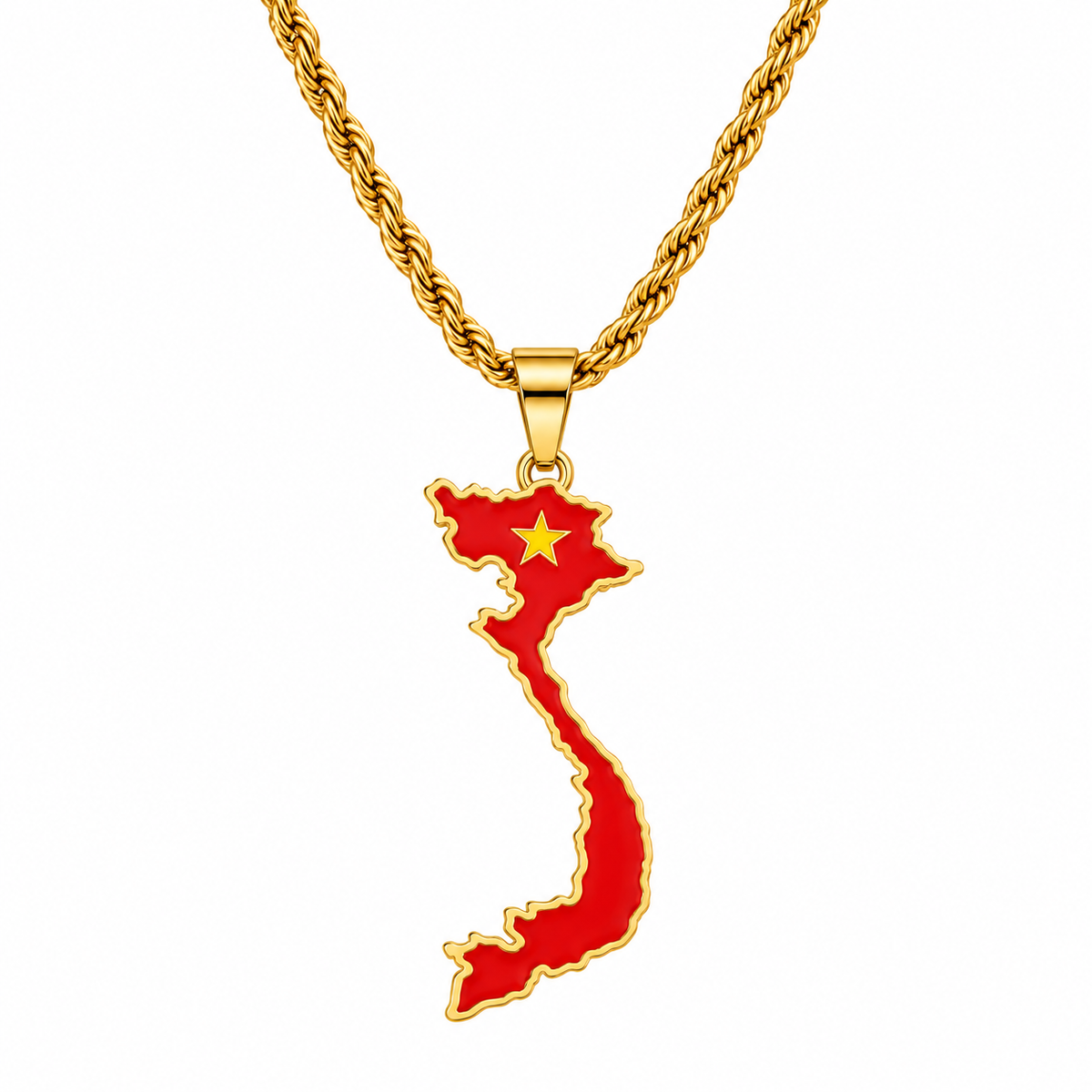 Vietnam map/flag pendant necklace in gold/silver